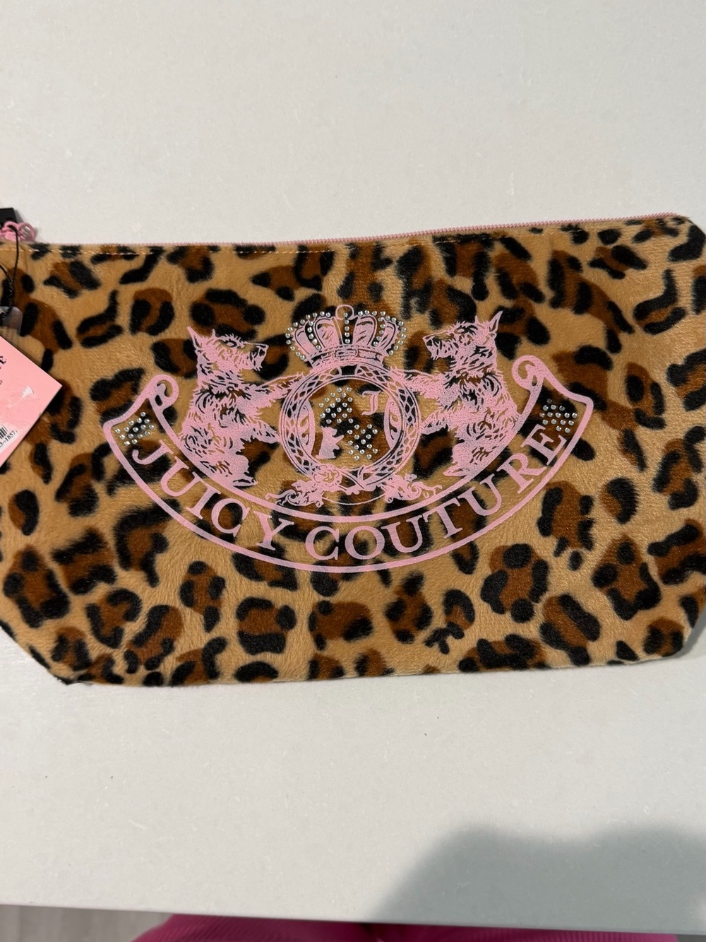 Juicy Couture Leopard Print Pouch with Pink Crest